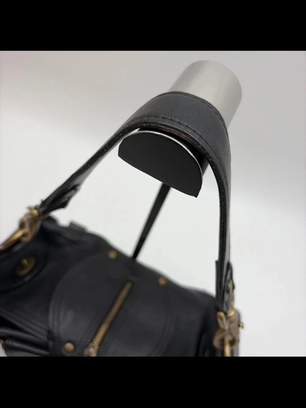 Mulberry Black Leather Shoulder Bag with Brass Hardware